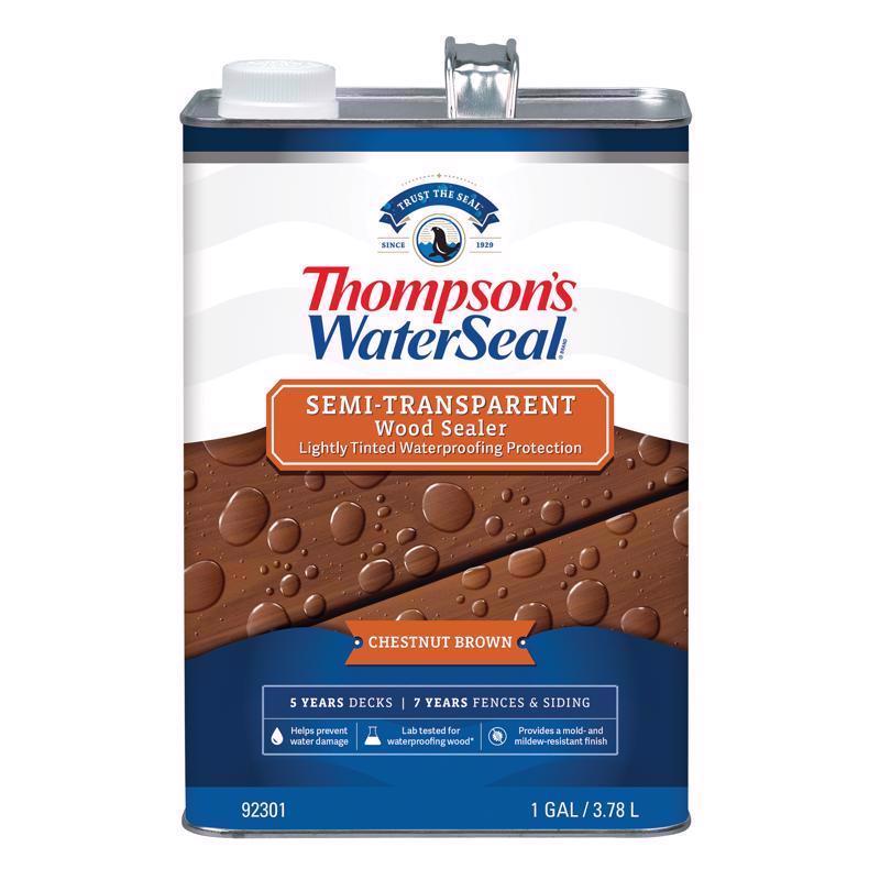 Thompson's Waterseal TH.092301-16 Wood Sealer, Semi-Transparent, Liquid, Chestnut Brown, 1 gal