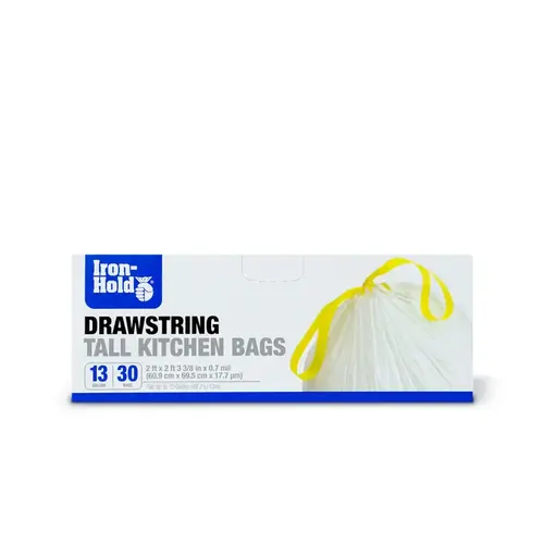 Iron-Hold 1372524 Tall Kitchen Bags 13 gal Drawstring 30 pk 0.7 mil White