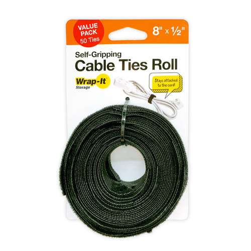 Wrap-It 450-CTR-8BL Cable Ties Roll 8" L Black Nylon Black