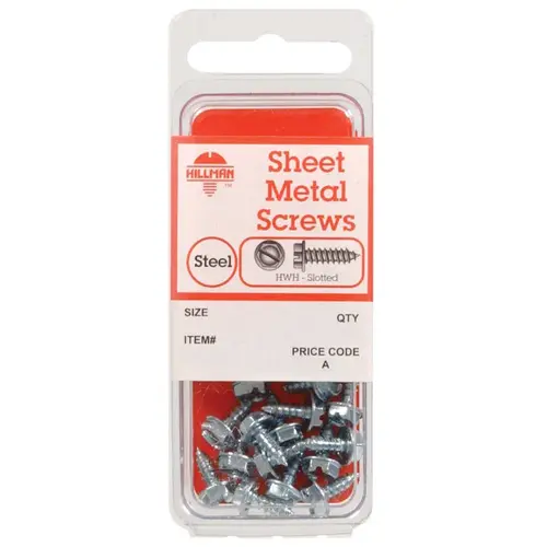 Sheet Metal Screws No. 14 S X 3/4" L Slotted Hex Head Zinc-Plated - pack of 10