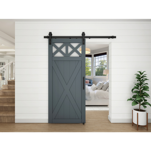 927 72" Designer Interior Barn Door Kit with Soft Close - Matte Black