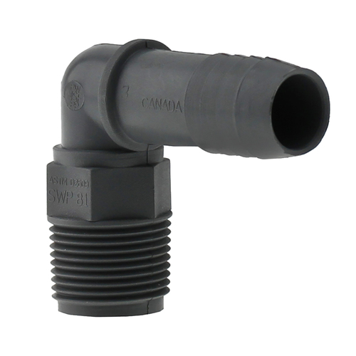 90 Degree Elbow 3/4" Insert in. X 3/4" D MPT Polypropylene Gray