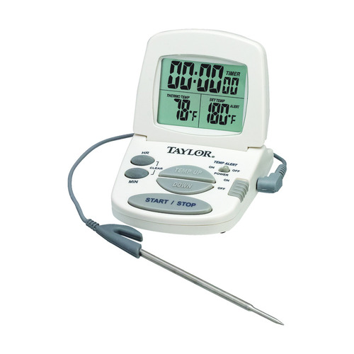 TAYLOR 1470N Probe Thermometer w/ Alarm & Timer Instant Read Digital Gray