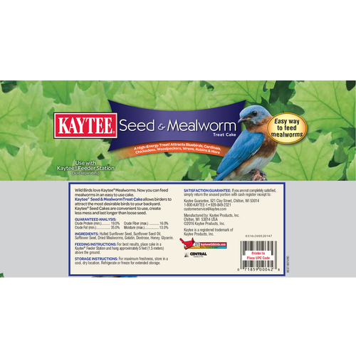Kaytee 100528690 Seed Cake Assorted Species Seed and Mealworm 1.4 lb