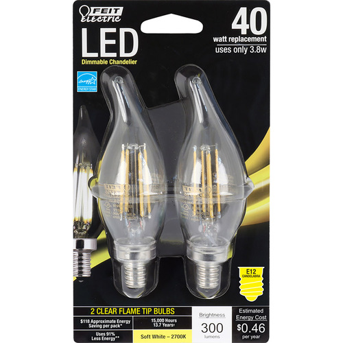 Feit Electric BCFC40927CAFL2R LED Bulb C10 E12 (Candelabra) Soft White