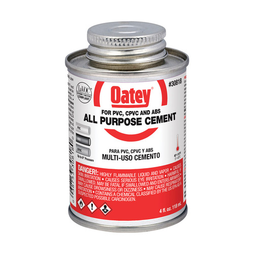 Oatey 30818 AllPurpose Cement Clear For ABS/CPVC/PVC 4 oz Clear