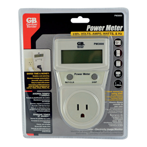 Gardner Bender PM3000 Energy Consumption Monitor Power Meter Calculates kW-h, volts, amps, watts and HZ White