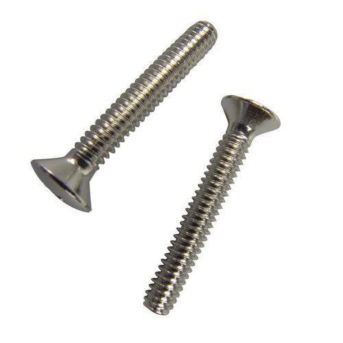 Overflow Plate Screw No. 1/4-20 S X 1-1/2" L Slotted Oval Head Chrome-Plated Brass Chrome-Plated