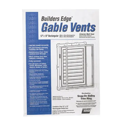 Gable Vent 12" W X 18" L White Plastic White