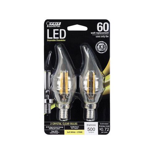 LED Bulb C10 E12 (Candelabra) Soft White 60 W Clear Pair