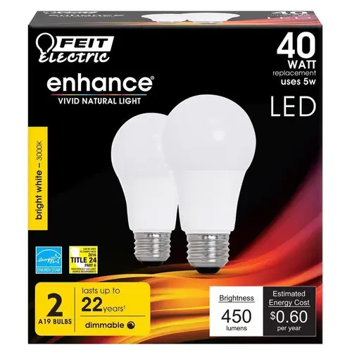 LED Bulb Enhance A19 E26 (Medium) Bright White 40 W Clear Pair