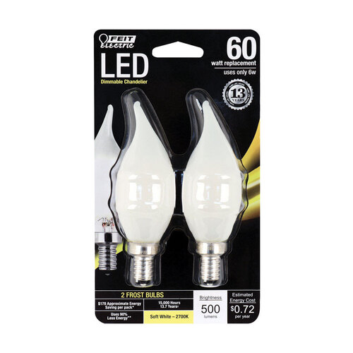 LED Bulb CA10 E12 (Candelabra) Soft White 60 W Frosted Pair