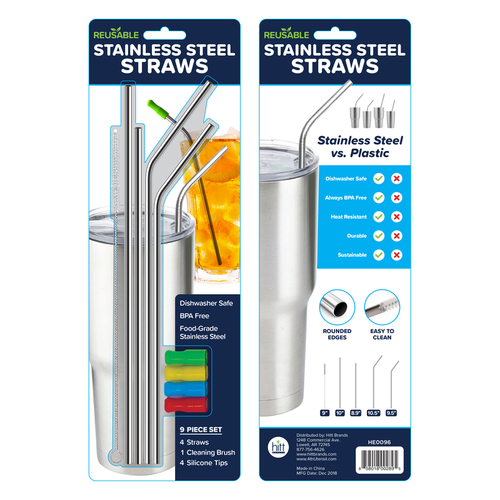 Hitt Brands HE0096 Straws Multicolored Plastic/Stainless Steel Multicolored