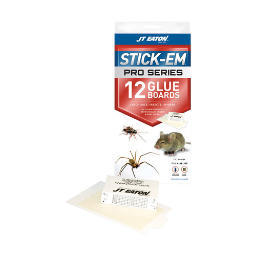 JT Eaton 198-12P-XCP12 Glue Board Stick-Em Pro Series For Insects/Mice/Spiders - pack of 12
