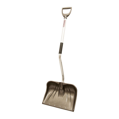 Snow Shovel and Pusher, 18 in W Blade, Polyethylene Blade, Aluminum Handle, D-Shaped Handle, Silver