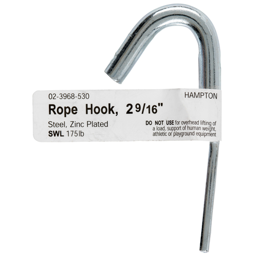 Rope Binding Hook Small Zinc-Plated Silver Steel 2.5625" L 175 lb Zinc-Plated