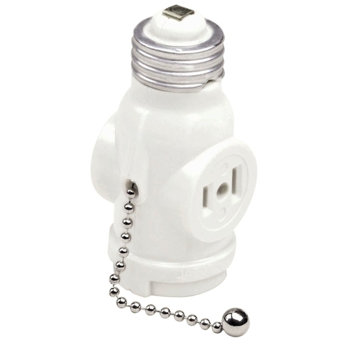 Pull Chain Socket w/Outlet Plastic Medium Base