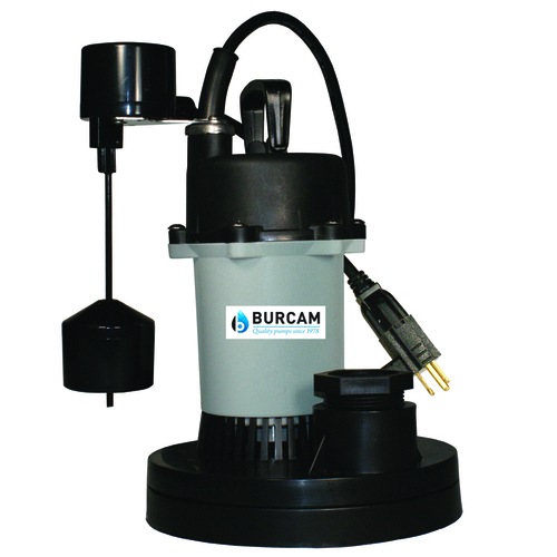 Burcam 300610Z Sump Pump 1/3 HP 3000 gph Thermoplastic Vertical Float Switch AC Submersible