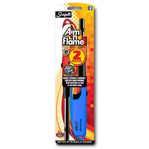 Utility Lighter Aim'nFlame Torch Flame Assorte - 2 per pack x8 packs