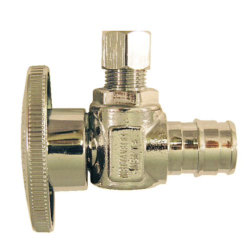 Apollo Valves EPXVA1214C Angle Stop Valve, 1/2 x 1/4 in Connection, PEX x Compression, 200 psi Pressure, Brass Body Chrome