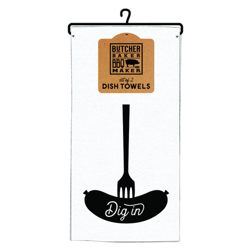 Open Road Brands 9731423-XCP6 Dish Towels Butcher Baker BBQ Maker Dig In Cotton - pack of 6 Pairs