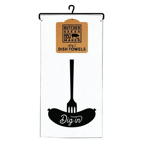 Dish Towels Butcher Baker BBQ Maker Dig In Cotton Pair