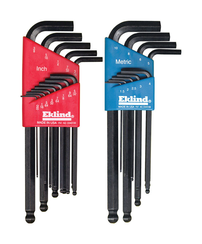 Eklind 2127124 Hex L-Key Set Metric and SAE Long Arm Ball Black