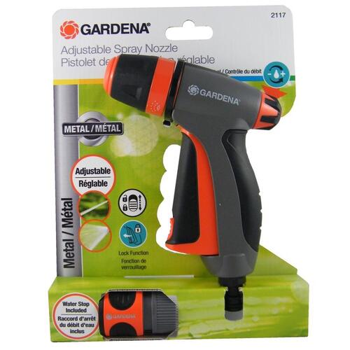 Gardena 32117 Spray Nozzle 2 Pattern Adjustable Twist Metal Gray/Orange
