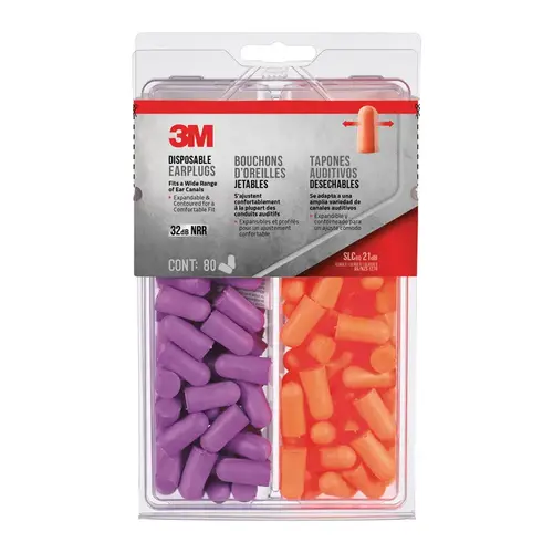 TEKK Protection 7000122742 Disposable Ear Plugs, 32 dB NRR, Foam Ear Plug, Orange/Purple Ear Plug - pack of 80