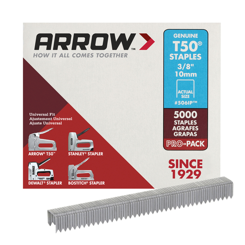 Arrow 2135085 Heavy Duty Staples T50 3/8" W X 3/8" L 18 Ga. Flat Crown Gray