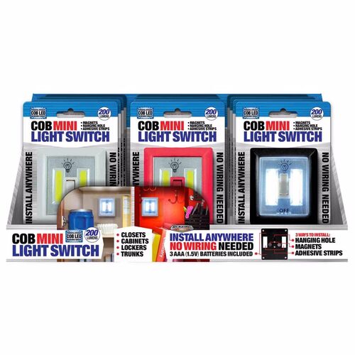 Light Switch COB Mini Manual Battery Powered LED Assorted - pack of 12