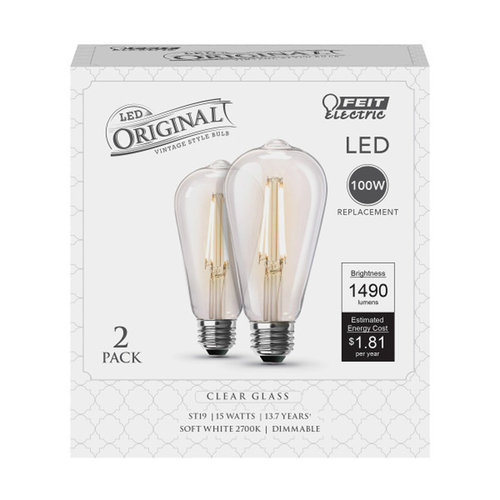 Filament LED Bulb ST19 E26 (Medium) Soft White 100 W Clear Pair