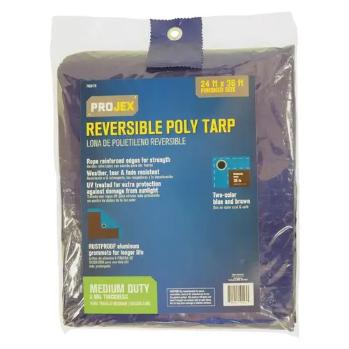 Reversible Tarp 24 ft. W X 36 ft. L Medium Duty Polyethylene Blue/Brown Blue/Brown