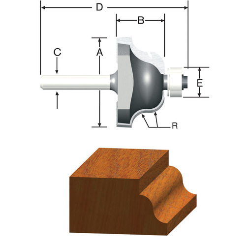 Router Bit 1-1/2" D X 1/4" R X 2-3/8" L Carbide Tipped Roman Ogee