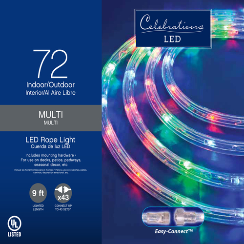 Celebrations 2T41A215 Christmas Lights LED Multicolored 72 ct Rope 9 ft.