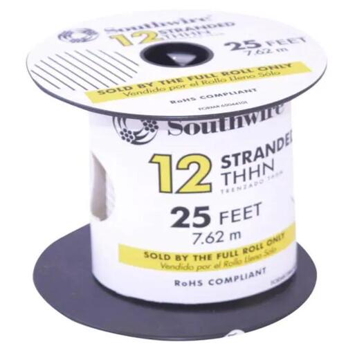 Southwire 22965885 Building Wire 25 ft. 12 Stranded THHN White