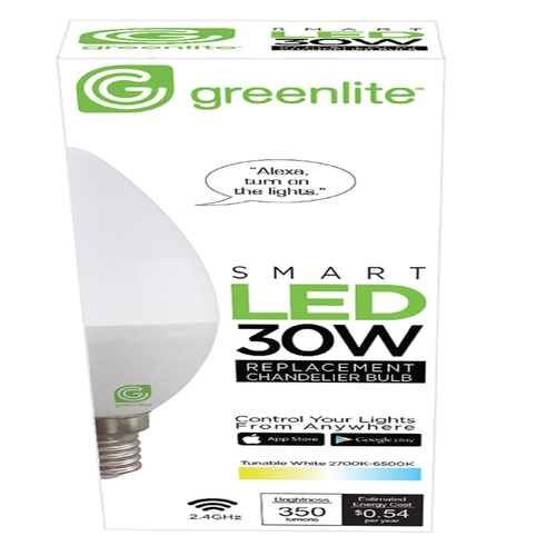 LED Smart WiFi Bulb B10 E12 (Candelabra) Tunable White/Color Changing 30 W White