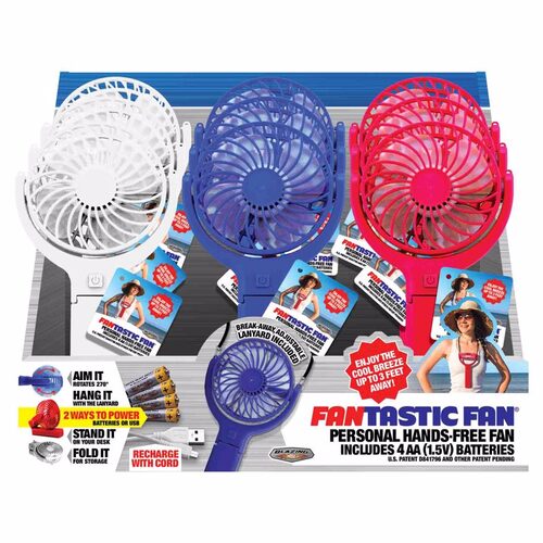 Personal Fan Fantastic Fan Hands Free Plastic Assorted - pack of 12