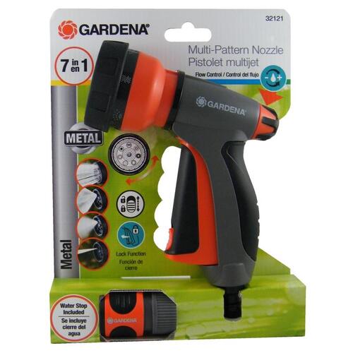 Gardena 32121 Hose Nozzle 7 Pattern Adjustable Metal Gray/Orange