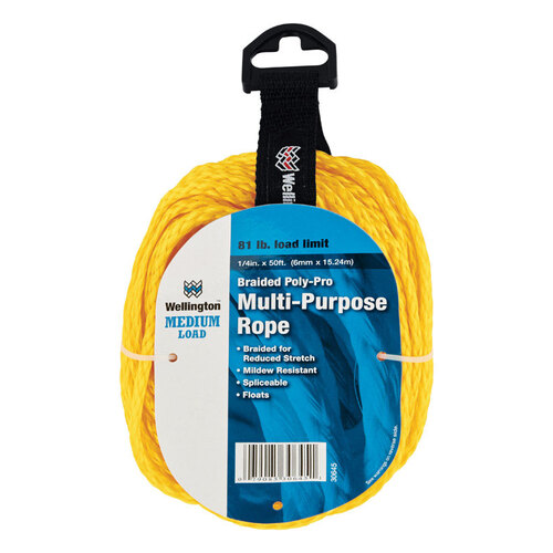 Rope 1/4" D X 50 ft. L Yellow Braided Poly Yellow