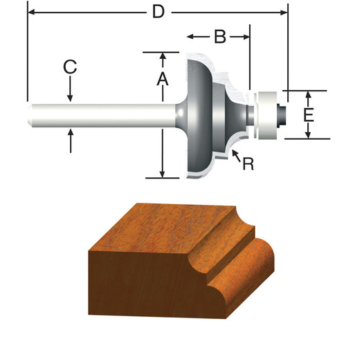 Router Bit 1" D X 1/8" R X 2-1/8" L Carbide Tipped Cove & Bead