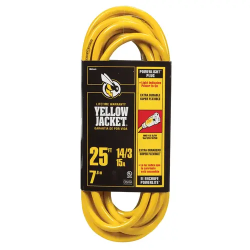 Extension Cord Outdoor 25 ft. L Yellow 14/3 SJTW Yellow