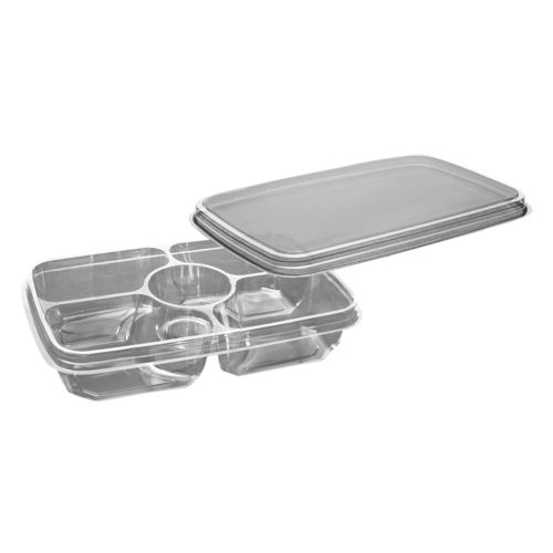 D and W Fine Pack 4 Cell with Center Dip Cup Platter -- 100 per Case.