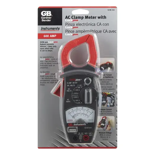 Clamp Meter, 600 A, 600 VAC, 60 VDC, 1000 Ohm, Analog Display, Black