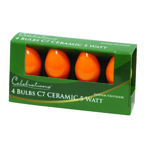 Celebrations BU4C7OORA Christmas Light Bulbs Incandescent Orange 4 ct Replacement