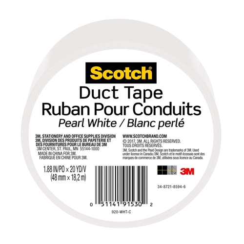 SCOTCH 920-WHT-C Duct Tape 1.88" W X 20 yd L White Solid White