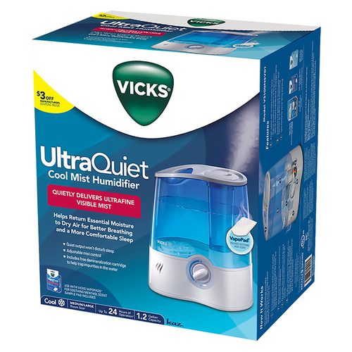 Vicks V5100-VV1 Cool Mist Ultrasonic Humidifier 1.5 gal 150 sq ft Manual Blue/White