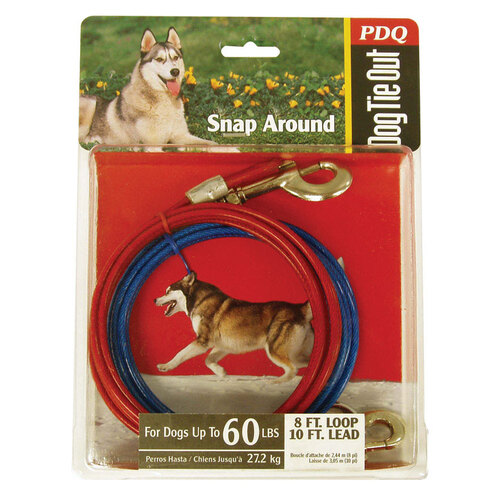 PDQ Q251500099 Tie Out Red Tie-Out Vinyl Coated Cable Dog Large Red