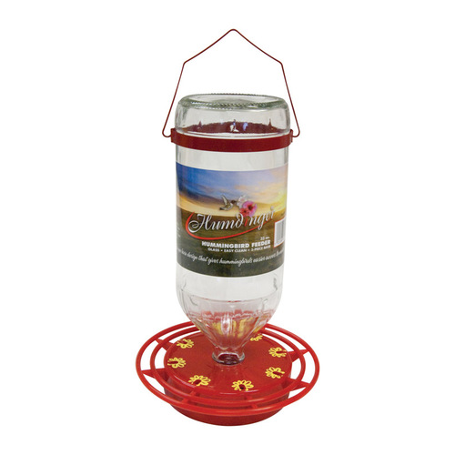 Nectar Feeder Hummingbird 32 oz Glass Bottle 8 ports Red