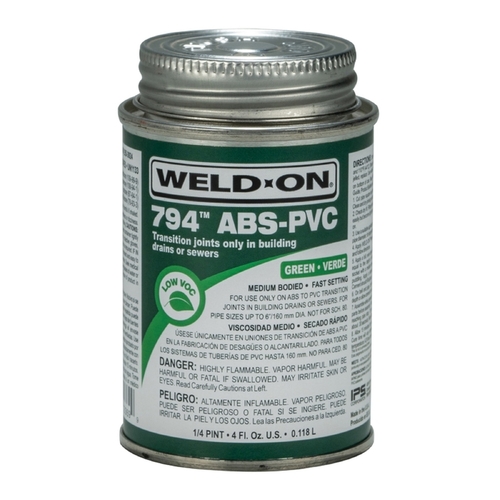 WeldOn 13369 Transition Cement 794 Green For ABS/PVC 4 oz Green